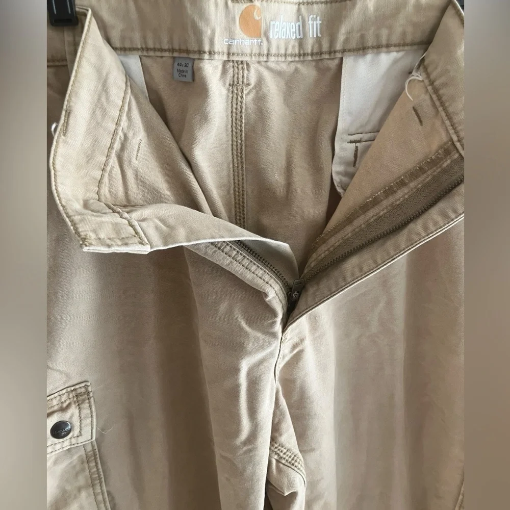Carhartt Khaki Cargo Workwear Utility Casual Snap Pockets Zip Pants Mens 44 X 30
